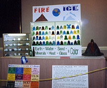 Fire and Ice Display of Cool Blues and Greens and Hot Reds and Oranges in Glass Insulators